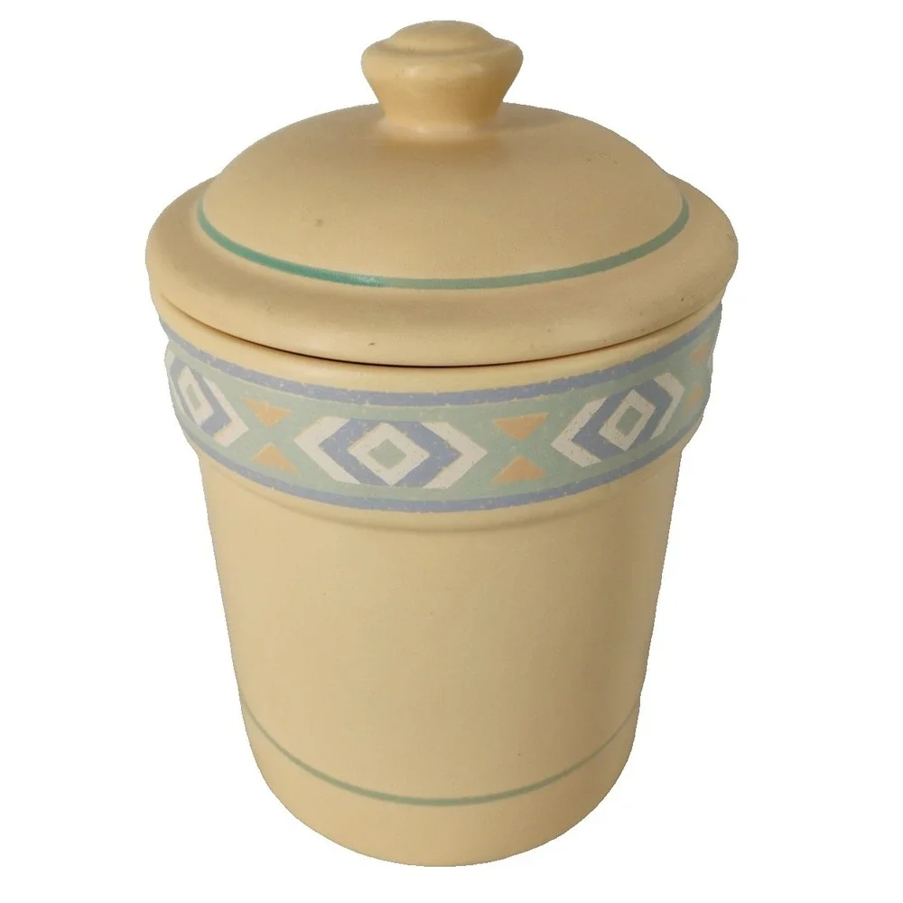 Vintage Treasure Craft Peach Southwestern Aztec Cookie‎ Jar Canister Sugar USA